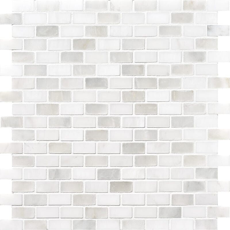 SNOW WHITE : Avenza 5/8X1 1/4 Staggered Joint Mosaic (honed&polished | 12"x12"x3/8" | straight cut)