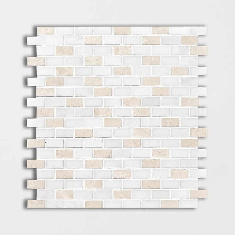 SNOW WHITE : Marbella 5/8X1 1/4 Staggered Joint Mosaic (polished | 12"x12"x3/8" | straight cut)