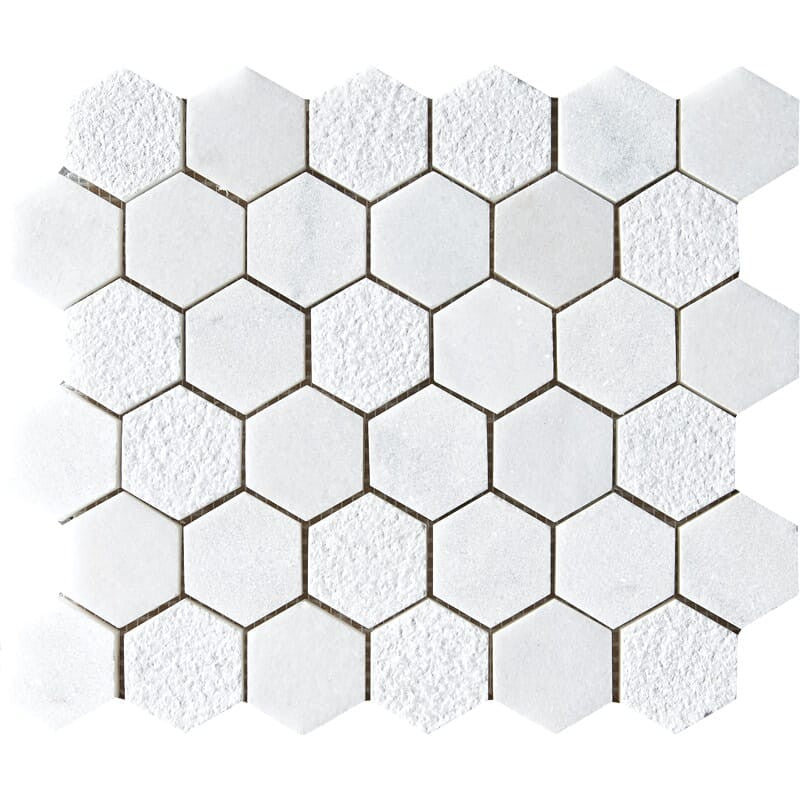 GLACIER : Hexagon Mosaic (textured | 10"x12"x3/8" | straight cut)