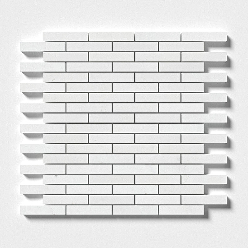 ASPEN WHITE : 5/8X3 Staggered Joint Mosaic (honed | 12"x12"x3/8" | straight cut)