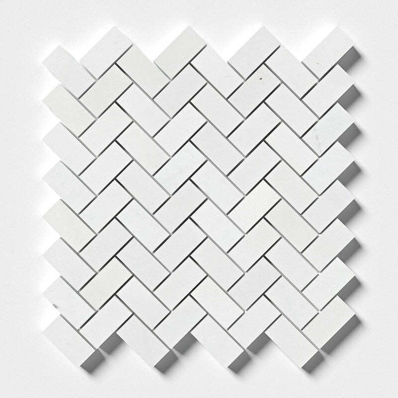 ASPEN WHITE : 1X2 Herringbone Mosaic (honed | 11"x11"x3/8" | straight cut)