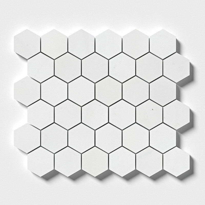 ASPEN WHITE : Hexagon Mosaic (honed | 10"x12"x3/8" | straight cut)