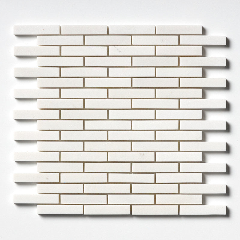 ASPEN WHITE : 5/8X3 Staggered Joint Mosaic (polished | 12"x12"x3/8" | straight cut)