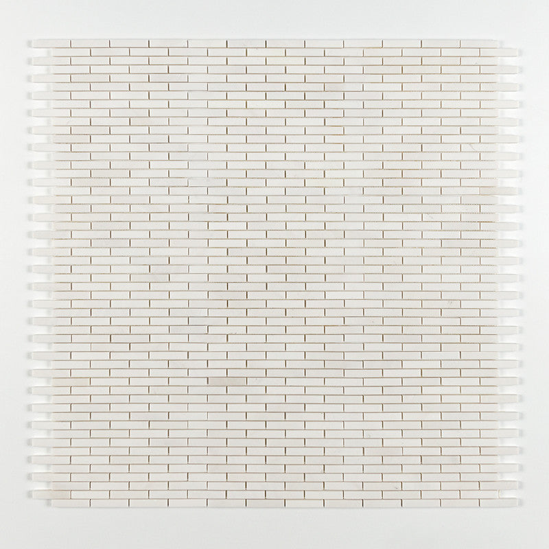 ASPEN WHITE : 5/8X3 Staggered Joint Mosaic (polished | 12"x12"x3/8" | straight cut)