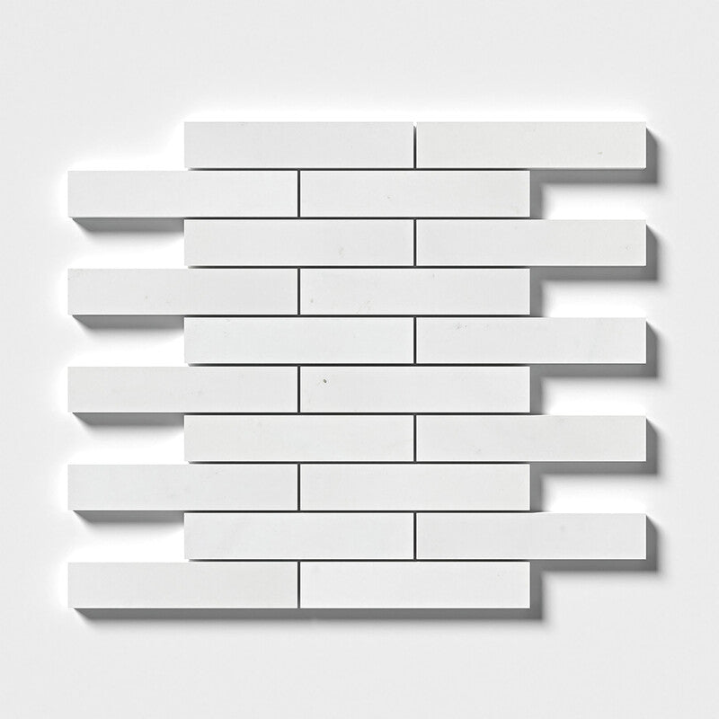 ASPEN WHITE : 1 1/4X6 Staggered Joint Mosaic (polished | 12"x12"x3/8" | straight cut)