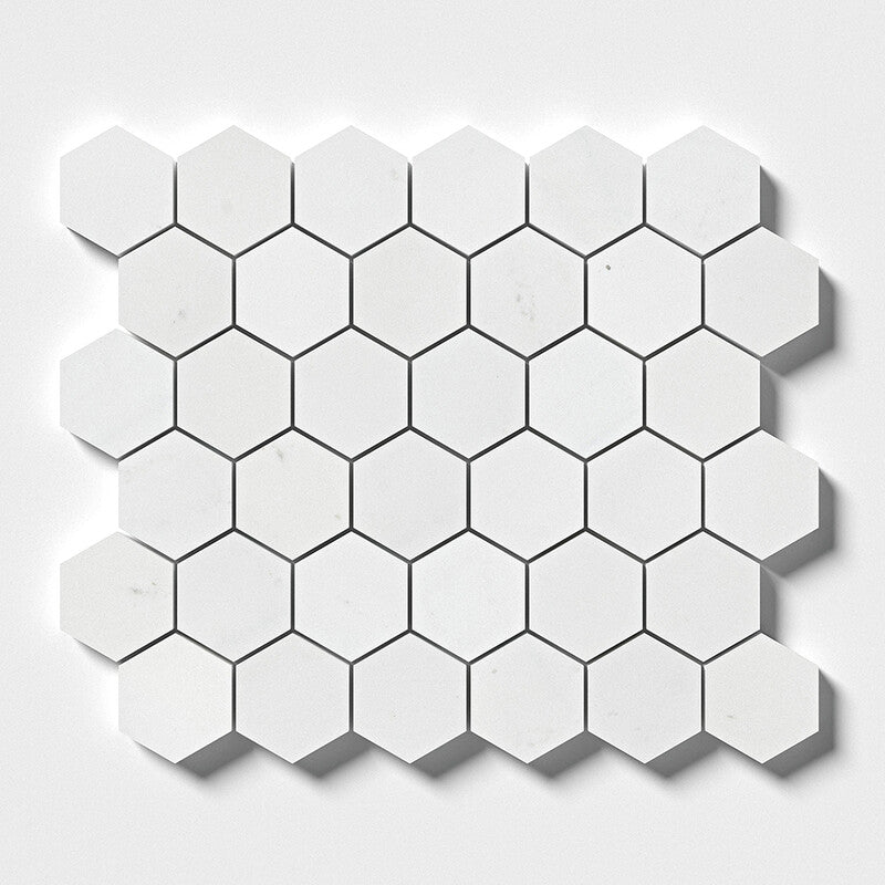 ASPEN WHITE : Hexagon Mosaic (polished | 10"x12"x3/8" | straight cut)