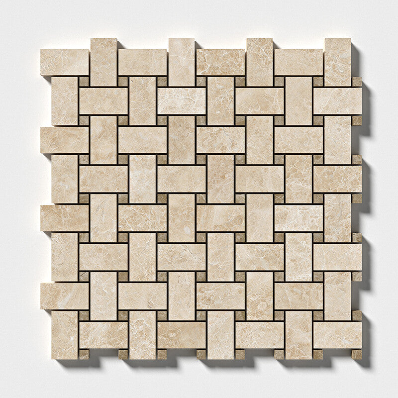 CAPPUCCINO : Basketweave Mosaic (polished | 12"x12"x3/8" | straight cut)