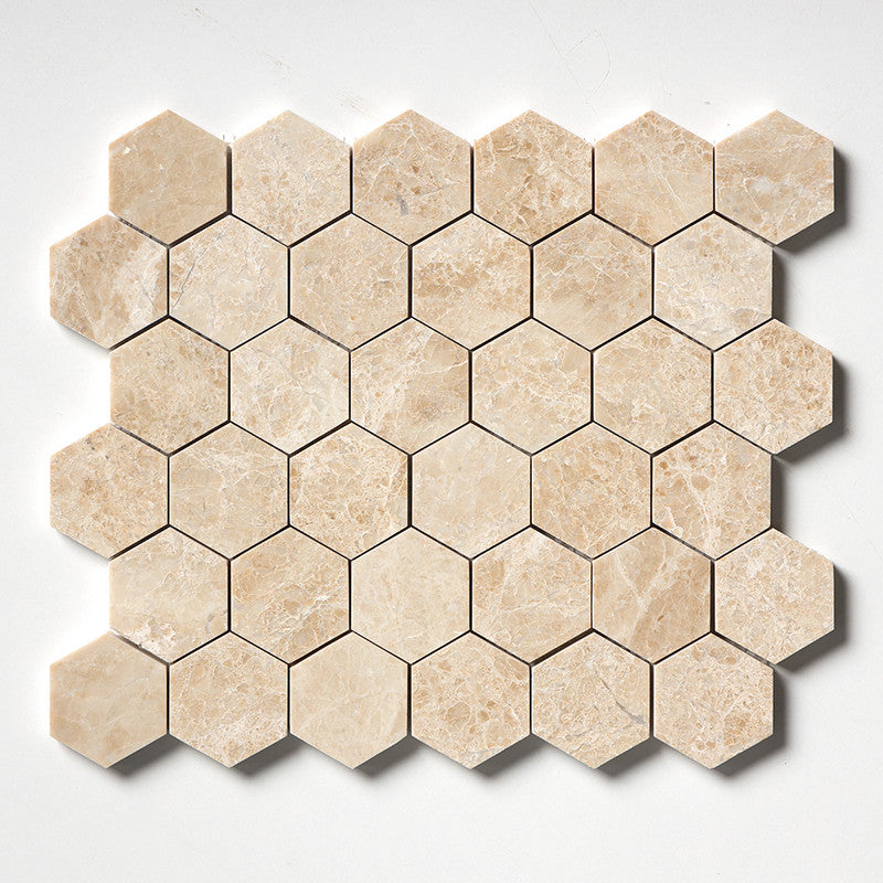 CAPPUCCINO : Hexagon Mosaic (polished | 10"x12"x3/8" | straight cut)