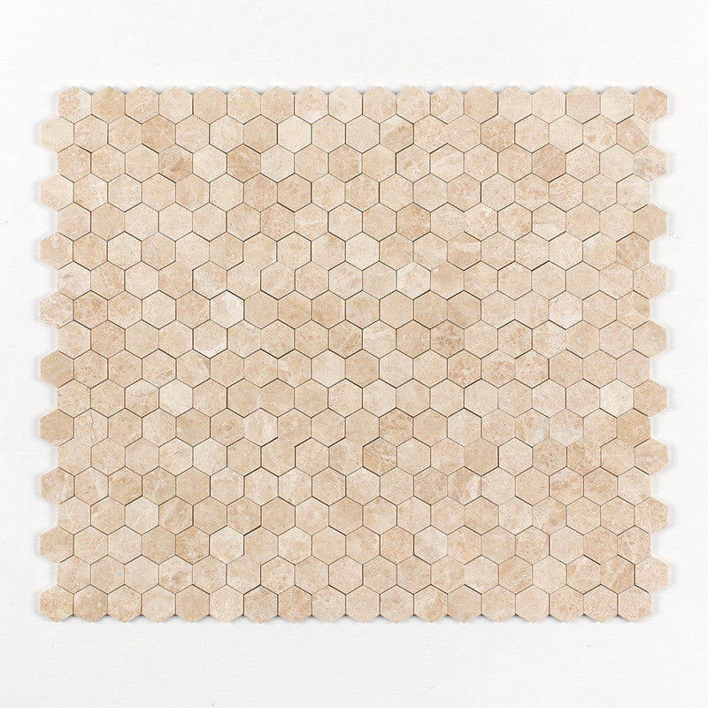 CAPPUCCINO : Hexagon Mosaic (polished | 10"x12"x3/8" | straight cut)