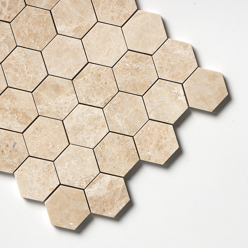 CAPPUCCINO : Hexagon Mosaic (polished | 10"x12"x3/8" | straight cut)