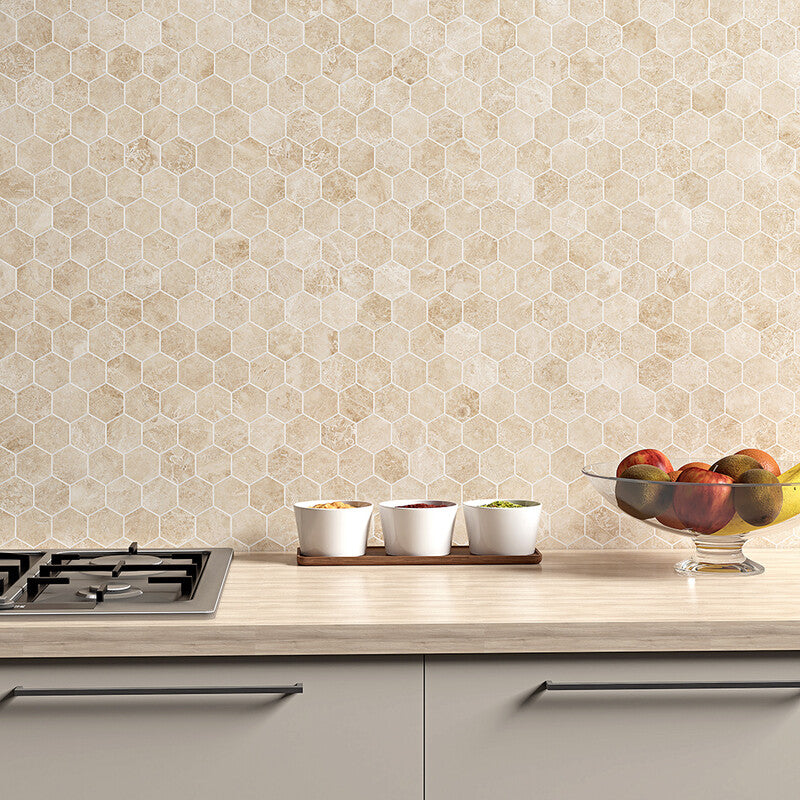 CAPPUCCINO : Hexagon Mosaic (polished | 10"x12"x3/8" | straight cut)