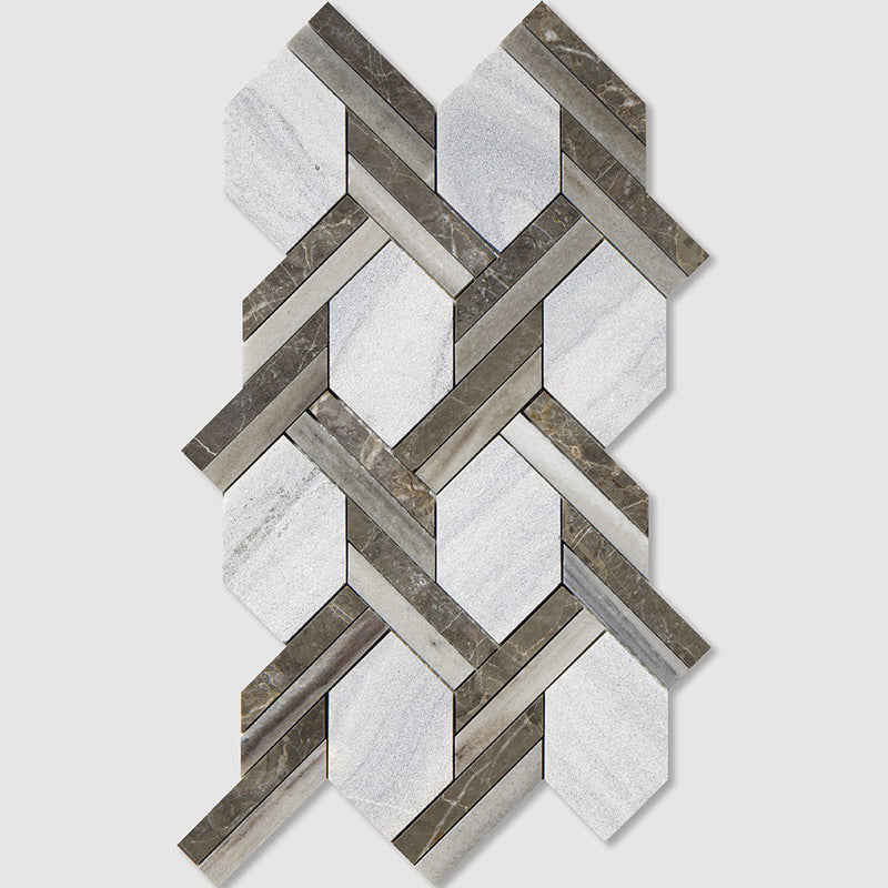 STUDIO : Silver Drop Braided Hexagon Mosaic (multi finish | 9"x16"x11/16" | straight cut)