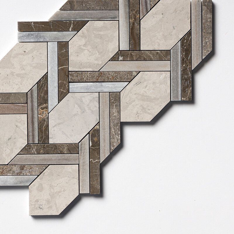 STUDIO : Skyline Silver Drop Braided Hexagon Mosaic (multi finish | 9"x16"x11/16" | straight cut)