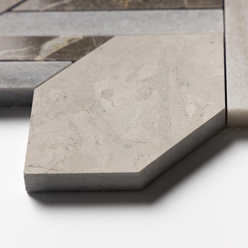 STUDIO : Skyline Silver Drop Braided Hexagon Mosaic (multi finish | 9"x16"x11/16" | straight cut)