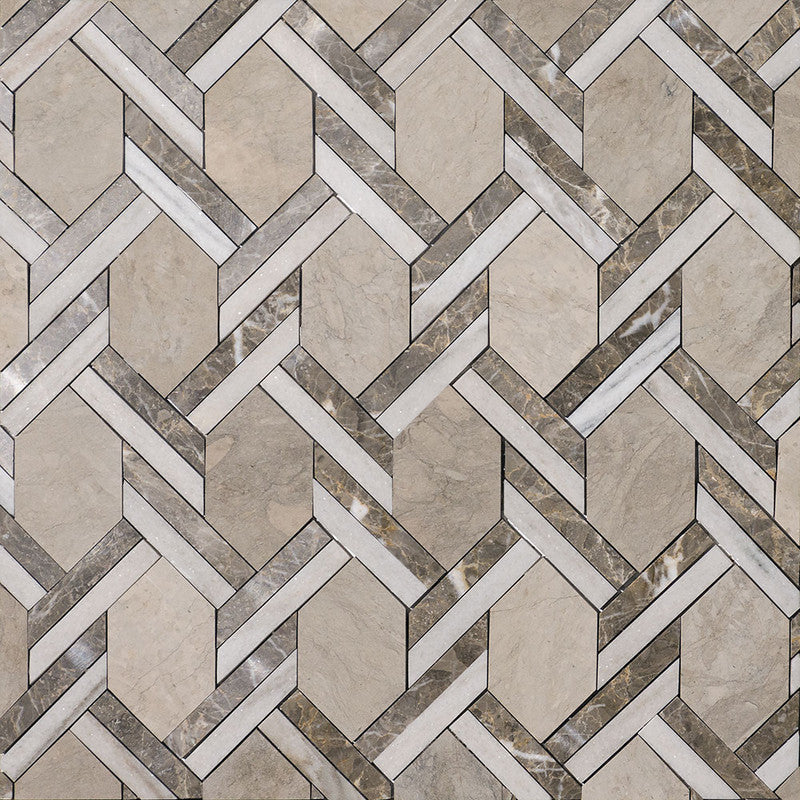 STUDIO : Skyline Silver Drop Braided Hexagon Mosaic (multi finish | 9"x16"x11/16" | straight cut)