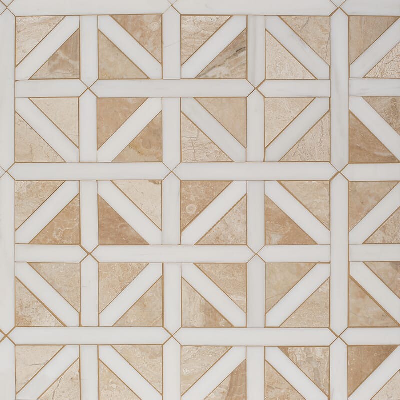 STUDIO : Snow White Classic Lattice Mosaic (honed | 14"x14"x3/4" | straight cut)