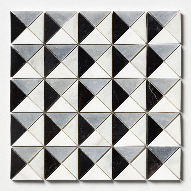 STUDIO : Glacier Allure Light Snow White Devon Triangular Mosaic (multi finish | 12"x12"x1/2" | straight cut)