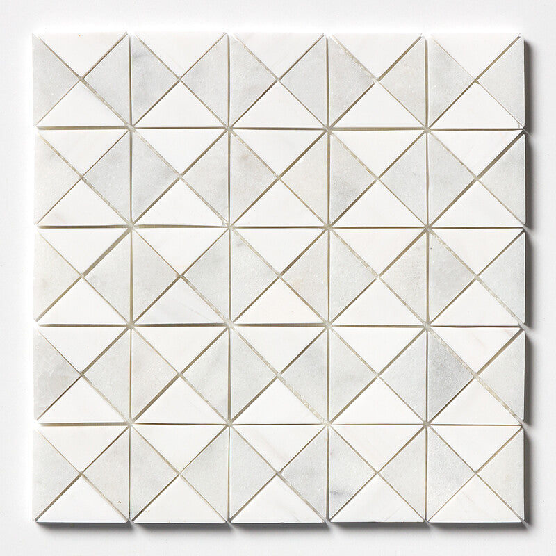 STUDIO : Glacier Snow White Devon Triangular Mosaic (multi finish | 12"x12"x1/2" | straight cut)