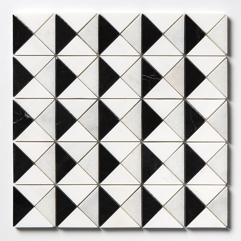 STUDIO : China Black Snow White Devon Triangular Mosaic (multi finish | 12"x12"x1/2" | straight cut)