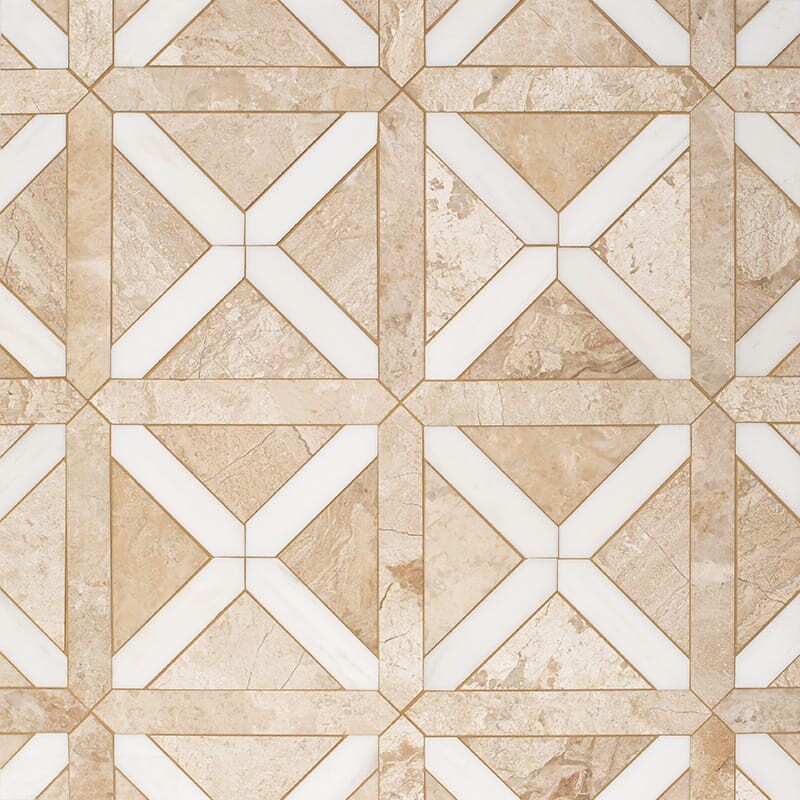 STUDIO : Snow White Large Lattice Mosaic (honed | 13"x13"x7/8" | straight cut)