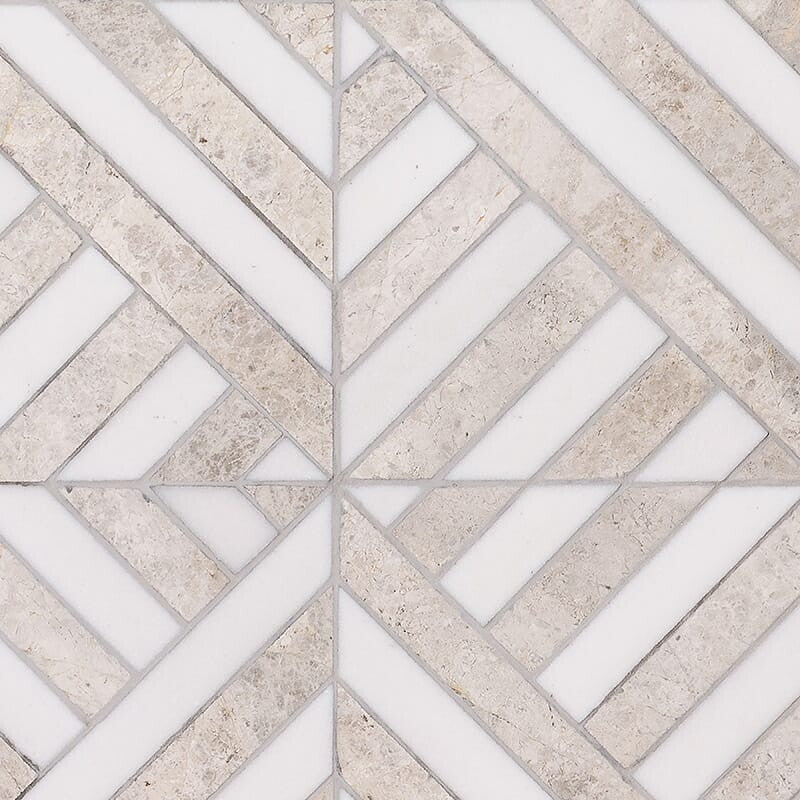 STUDIO : Snow White Ponte Lattice Mosaic (honed | 14"x14"x5/16" | straight cut)