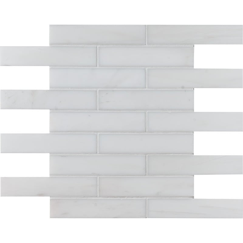 SNOW WHITE : Staggered Joint Mosaic (polished | 12"x12"x3/8" | straight cut)