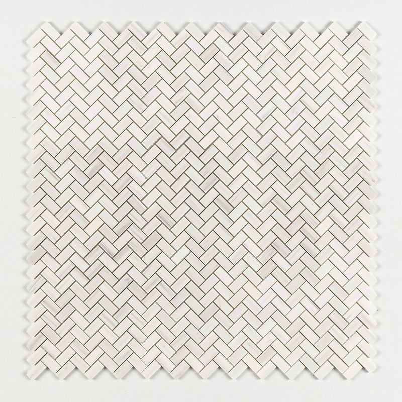 BIANCO DOLOMITI CLASSIC : 1X2 Herringbone Mosaic (polished | 11"x11"x3/8" | straight cut)