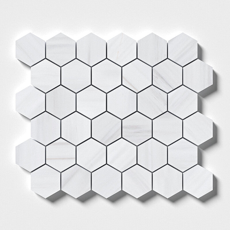 BIANCO DOLOMITI CLASSIC : Hexagon Mosaic (polished | 10"x12"x3/8" | straight cut)