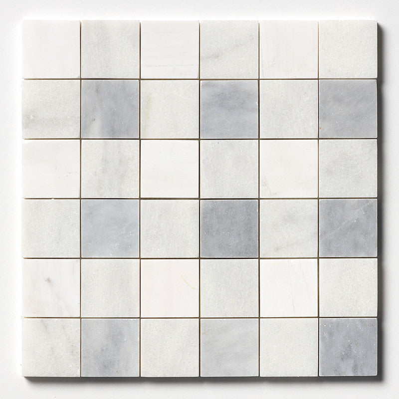 CHESTER PLAID : Snow White Glacier 2X2 Straight Stack Mosaic (honed | 12"x12"x3/8" | straight cut)