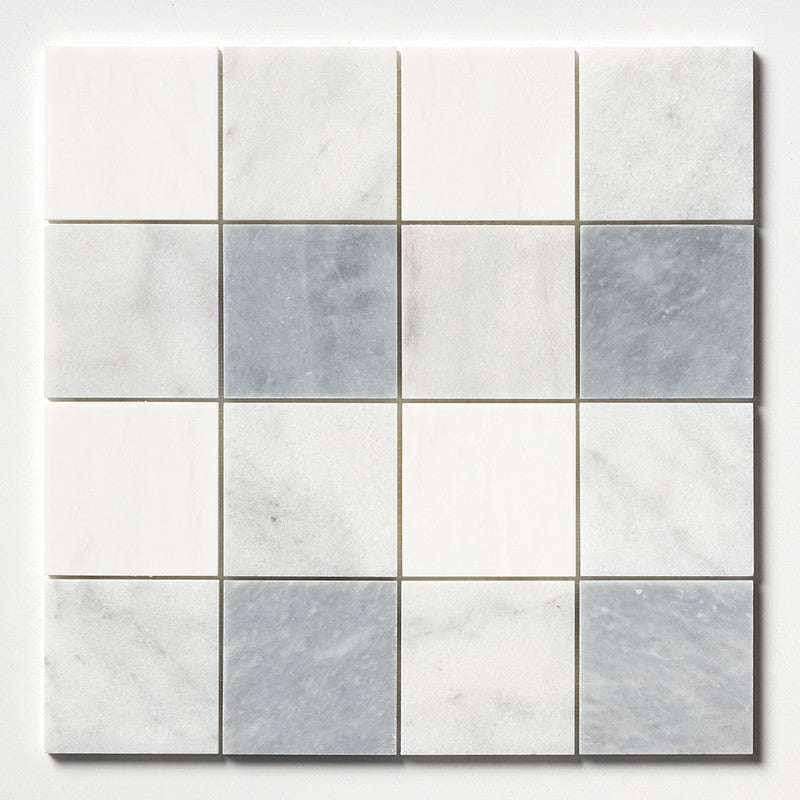 CHESTER PLAID : Snow White Glacier 4X4 Straight Stack Mosaic (honed | 16"x16"x3/8" | straight cut)