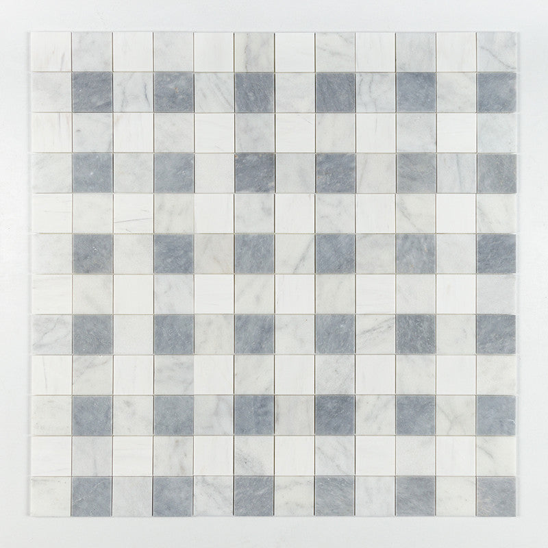 CHESTER PLAID : Snow White Glacier 4X4 Straight Stack Mosaic (honed | 16"x16"x3/8" | straight cut)