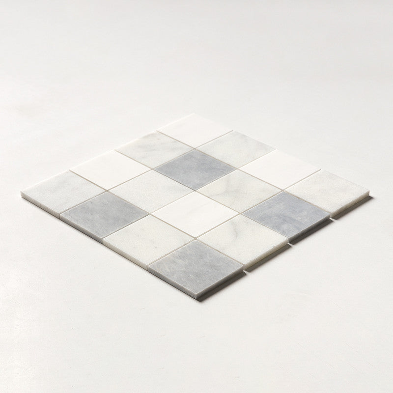 CHESTER PLAID : Snow White Glacier 4X4 Straight Stack Mosaic (honed | 16"x16"x3/8" | straight cut)