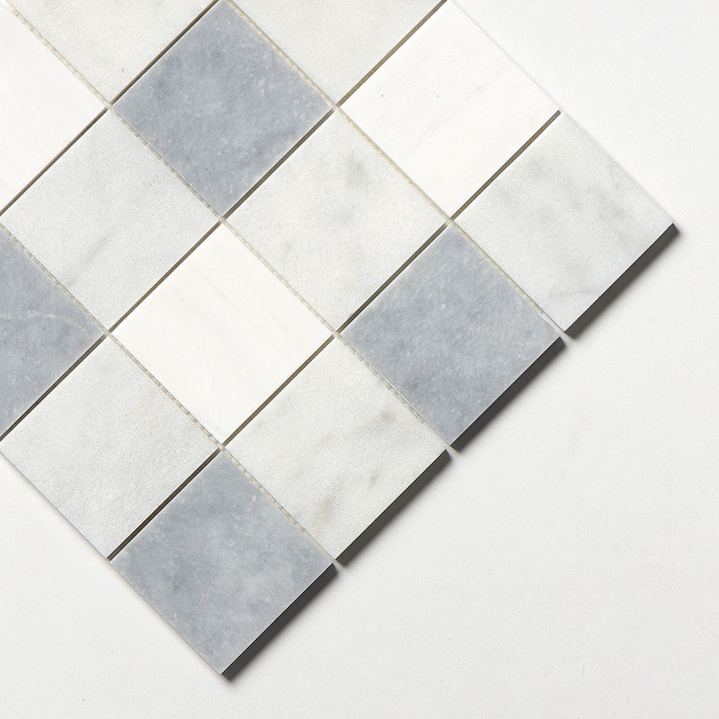 CHESTER PLAID : Snow White Glacier 4X4 Straight Stack Mosaic (honed | 16"x16"x3/8" | straight cut)
