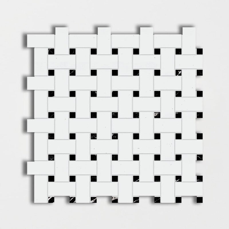 THASSOS WHITE : Thassos White Basketweave Mosaic (honed | 12"x12"x3/8" | straight cut)