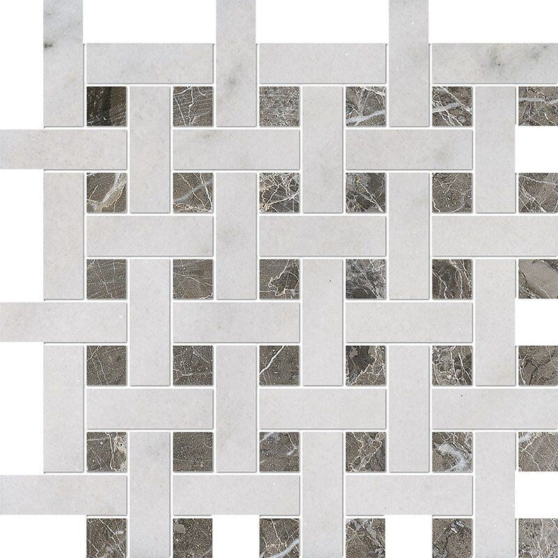 ATELIER MOSAIC: Silver Drop 1X3 Basketweave Mosaic (polished | 12"x12"x5/8" | straight cut)