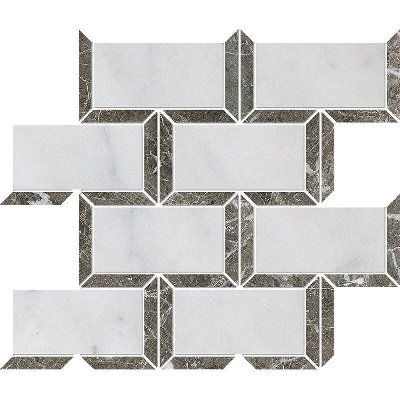 ATELIER MOSAIC: Silver Drop Cascade Staggered Joint Mosaic (polished | 9"x11"x5/8" | straight cut)