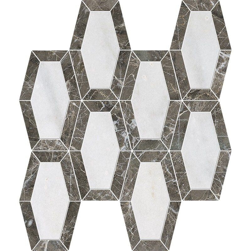 ATELIER MOSAIC: Silver Drop Lincoln Long Hex Mosaic (polished | 10"x12"x1/4" | straight cut)