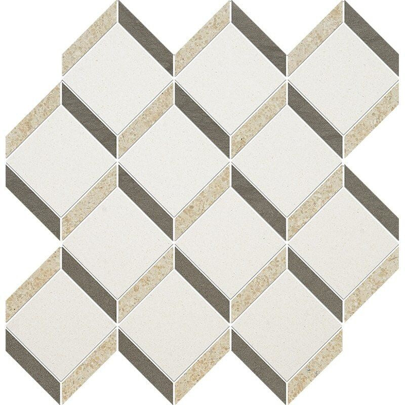 ATELIER MOSAIC: Bosphorus Seashell Steps 3D Diamonds Mosaic (honed | 14"x14"x9/16" | straight cut)