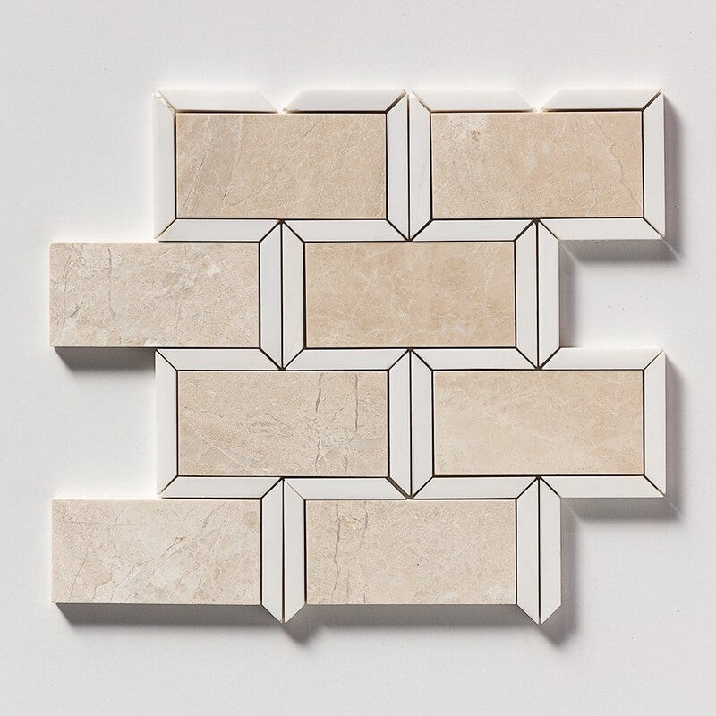 ATELIER MOSAIC: Snow White Cascade Staggered Joint Mosaic (multi finish | 9"x11"x5/8" | straight cut)