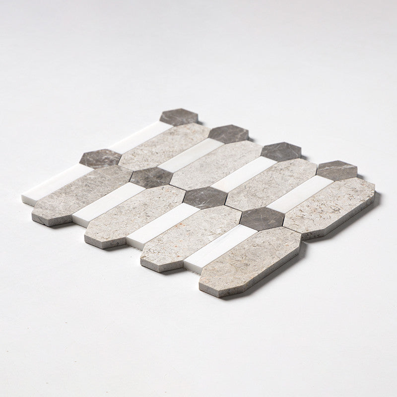 ATELIER MOSAIC: Snow White Arctic Gray Pillar Mosaic (multi finish | 13"x13"x3/8" | straight cut)