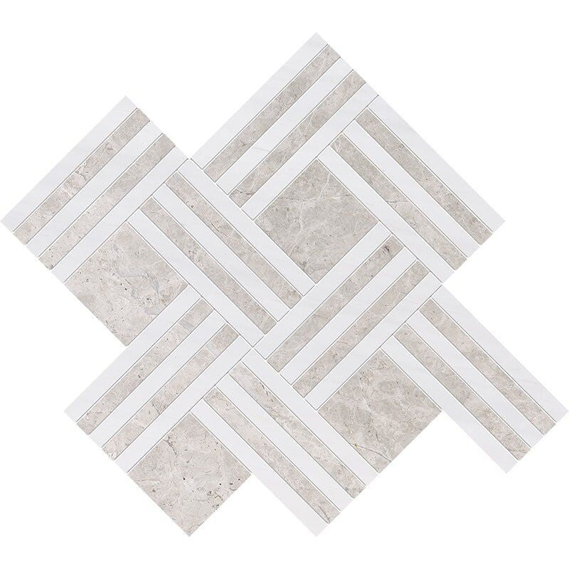 ATELIER MOSAIC: Snow White Maze Basketweave Mosaic (multi finish | 14"x17"x15/16" | straight cut)