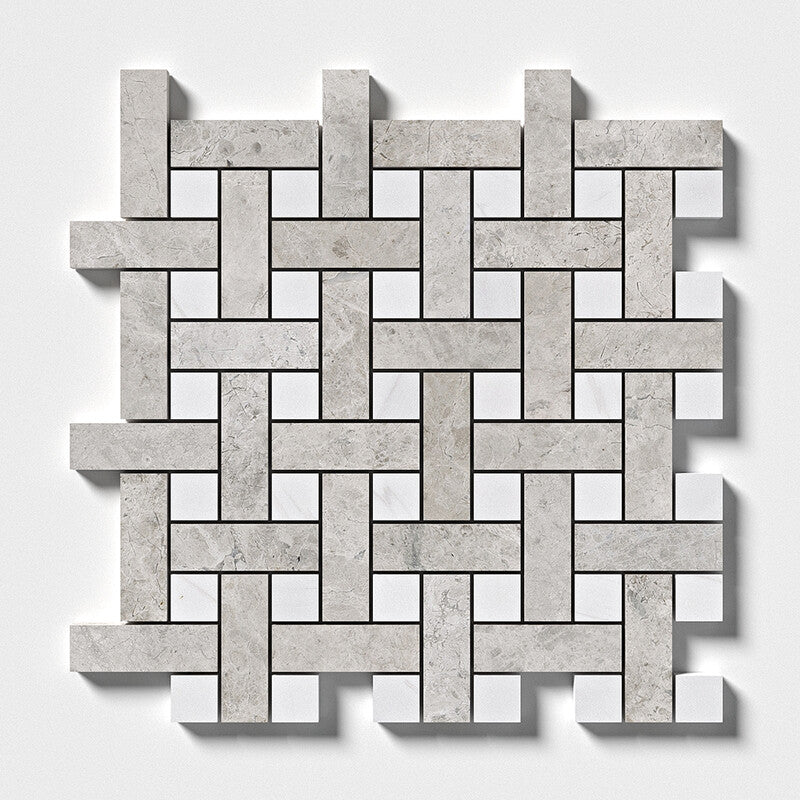 ATELIER MOSAIC: Snow White 1X3 Basketweave Mosaic (multi finish | 12"x12"x5/8" | straight cut)