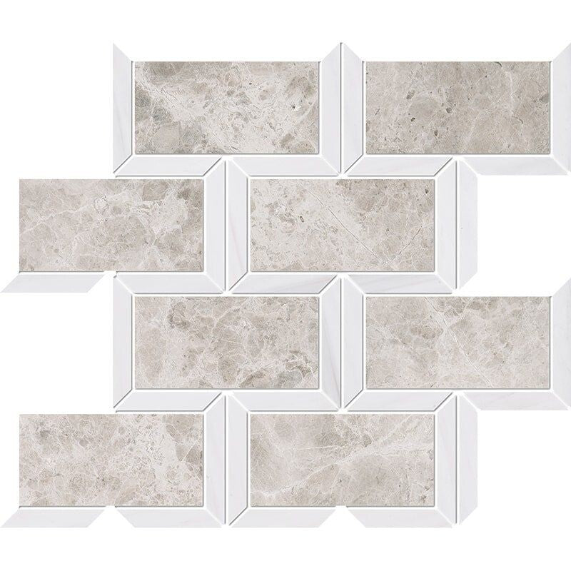 ATELIER MOSAIC: Snow White Cascade Staggered Joint Mosaic (multi finish | 9"x11"x5/8" | straight cut)