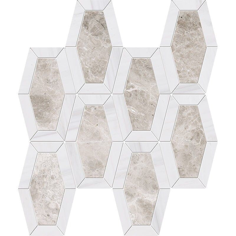 ATELIER MOSAIC: Snow White Lincoln Long Hex Mosaic (multi finish | 10"x12"x1/4" | straight cut)