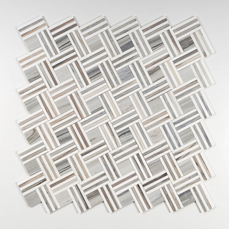 ATELIER MOSAIC: Snow White Maze Basketweave Mosaic (multi finish | 14"x17"x15/16" | straight cut)