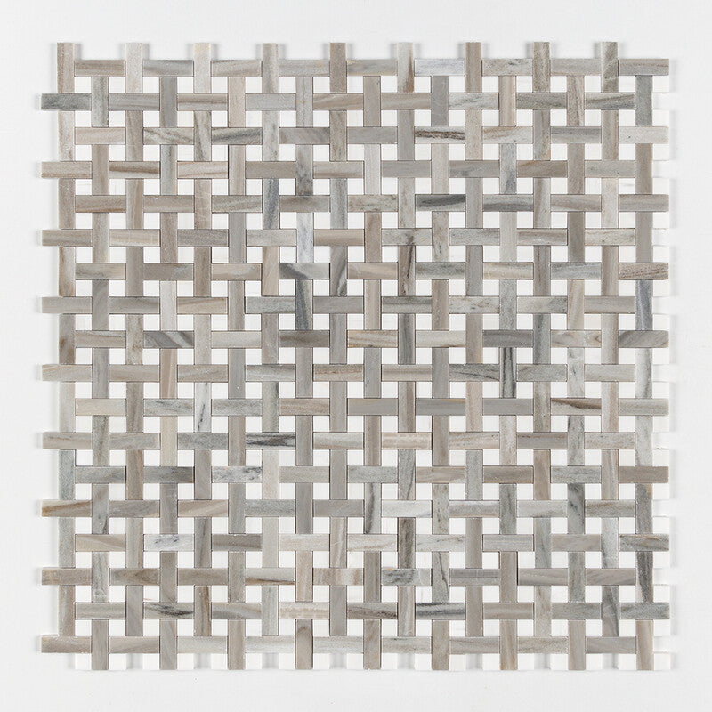 ATELIER MOSAIC: Snow White 1X3 Basketweave Mosaic (polished | 12"x12"x5/8" | straight cut)