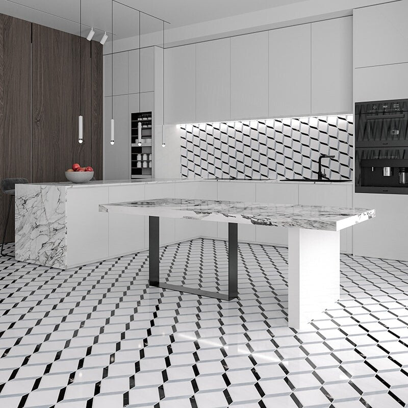 ATELIER MOSAIC: Allure Light Steps 3D Diamonds Mosaic (multi finish | 14"x14"x9/16" | straight cut)