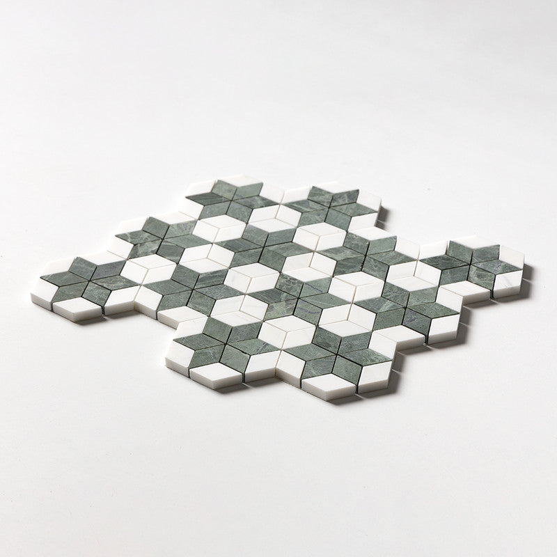 ATELIER MOSAIC: Snow White Stars Diamonds Mosaic (multi finish | 14"x14"x3/16" | straight cut)
