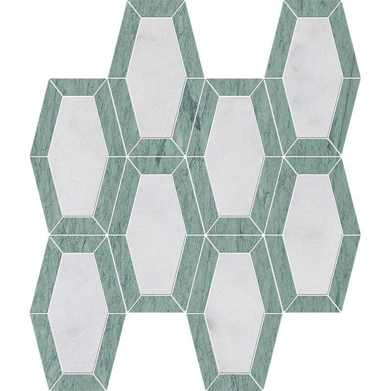 ATELIER MOSAIC: Glacier Lincoln Long Hex Mosaic (honed | 10"x12"x1/4" | straight cut)