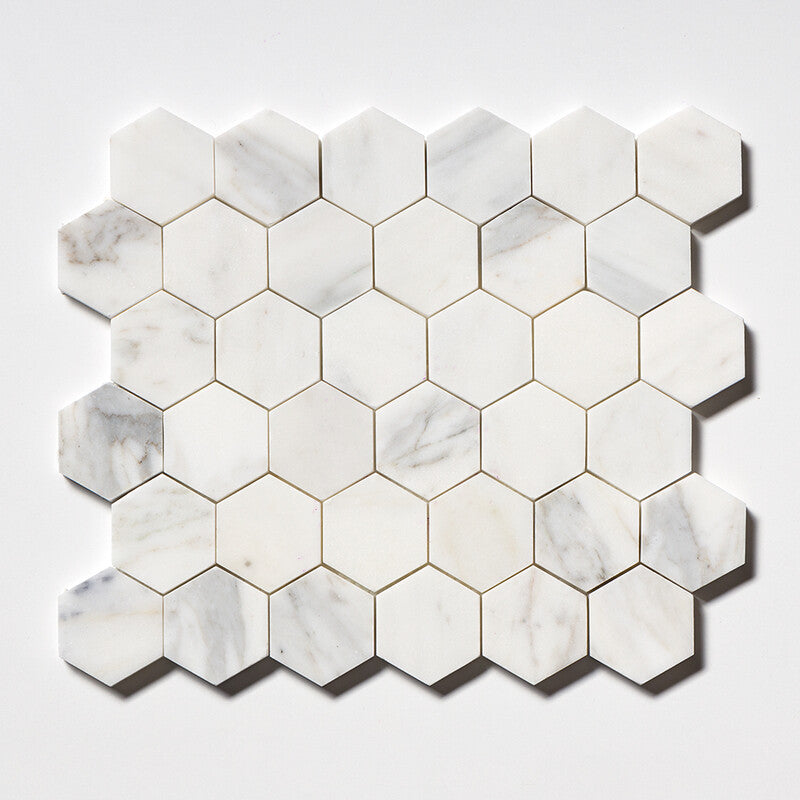 CALACATTA GOLD ROYAL : Hexagon Mosaic (honed | 10"x12"x3/8" | straight cut)